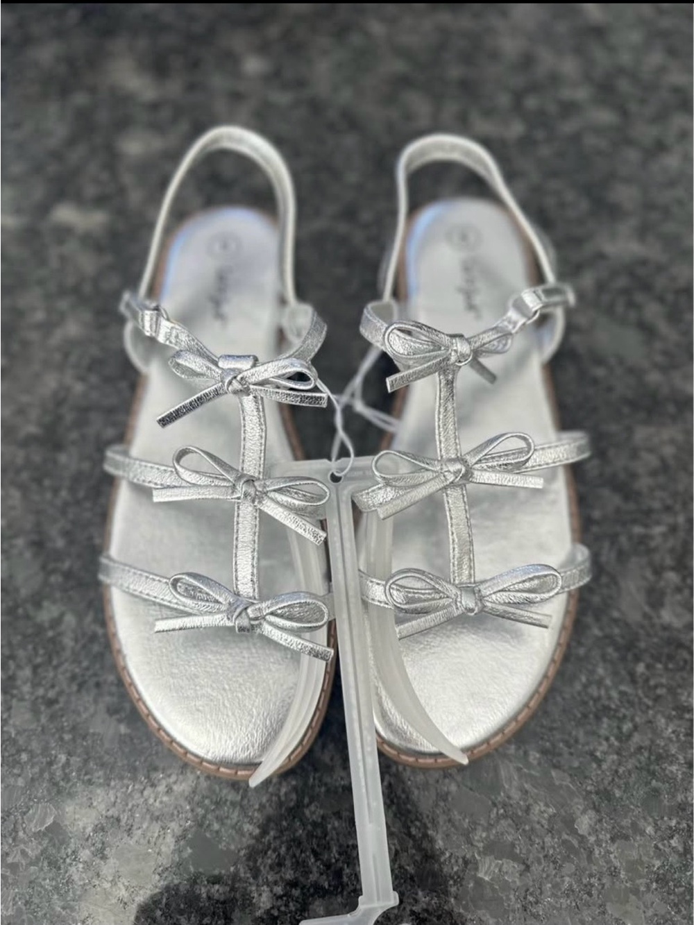 Cat & Jack Girls' Metallic Silver Bow T-Strap Sandals